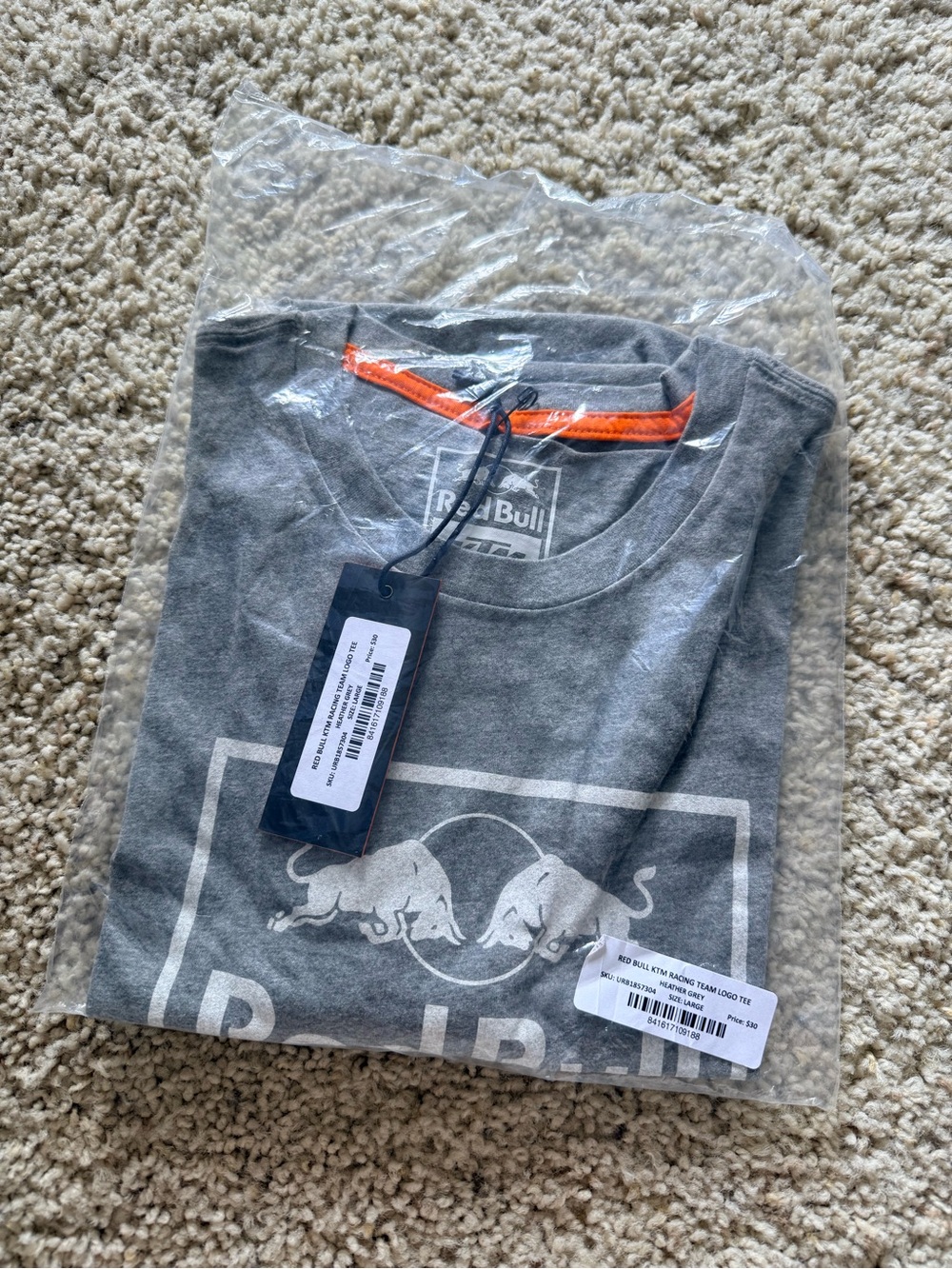 Rare Deadstock Red Bull KTM Racing Team Logo Tee Heather Gray Size L